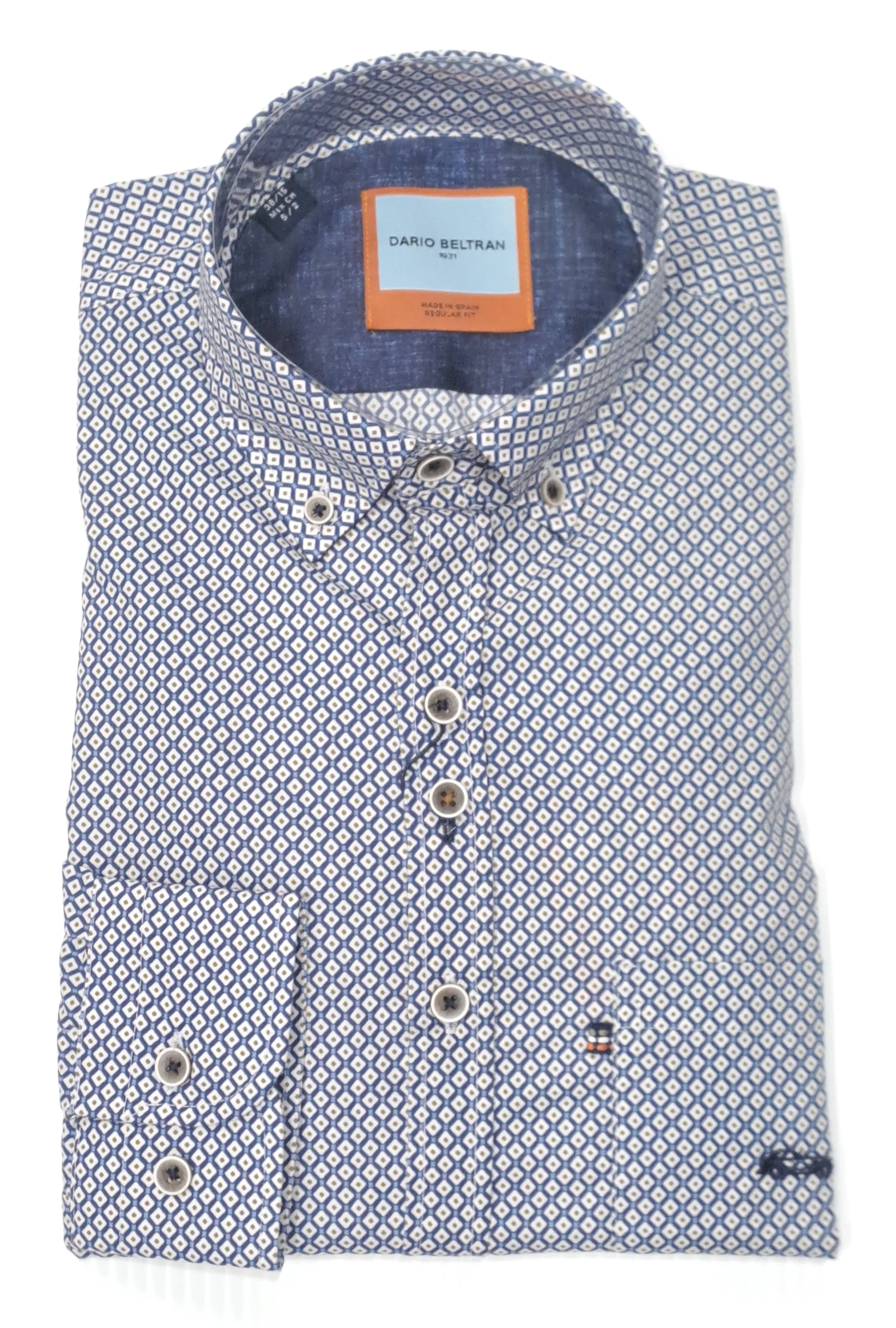 Dario Beltran Arucas Diamond Print Regular Fit Long Sleeve Shirt 301 - Blue