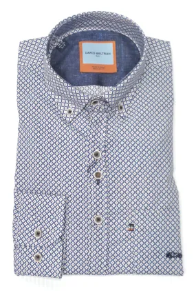 Dario Beltran Arucas Diamond Print Regular Fit Long Sleeve Shirt 301 - Blue