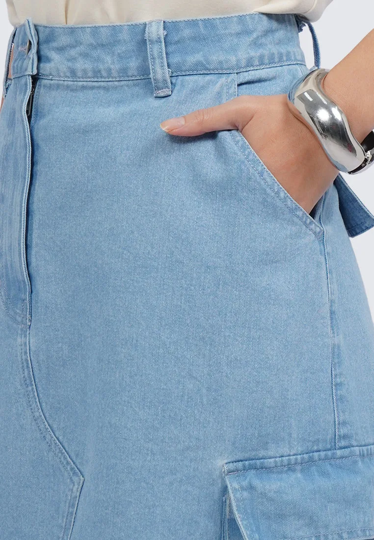 Denim Midi Skirt with Side Pocket