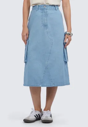 Denim Midi Skirt with Side Pocket