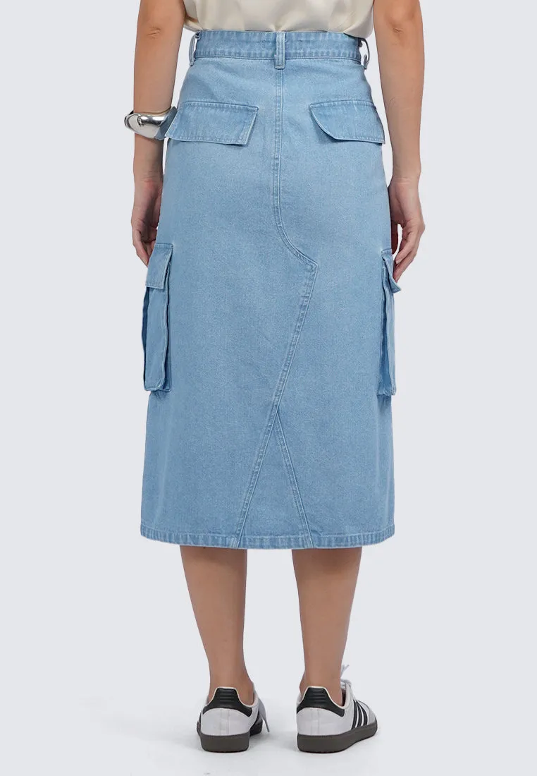 Denim Midi Skirt with Side Pocket