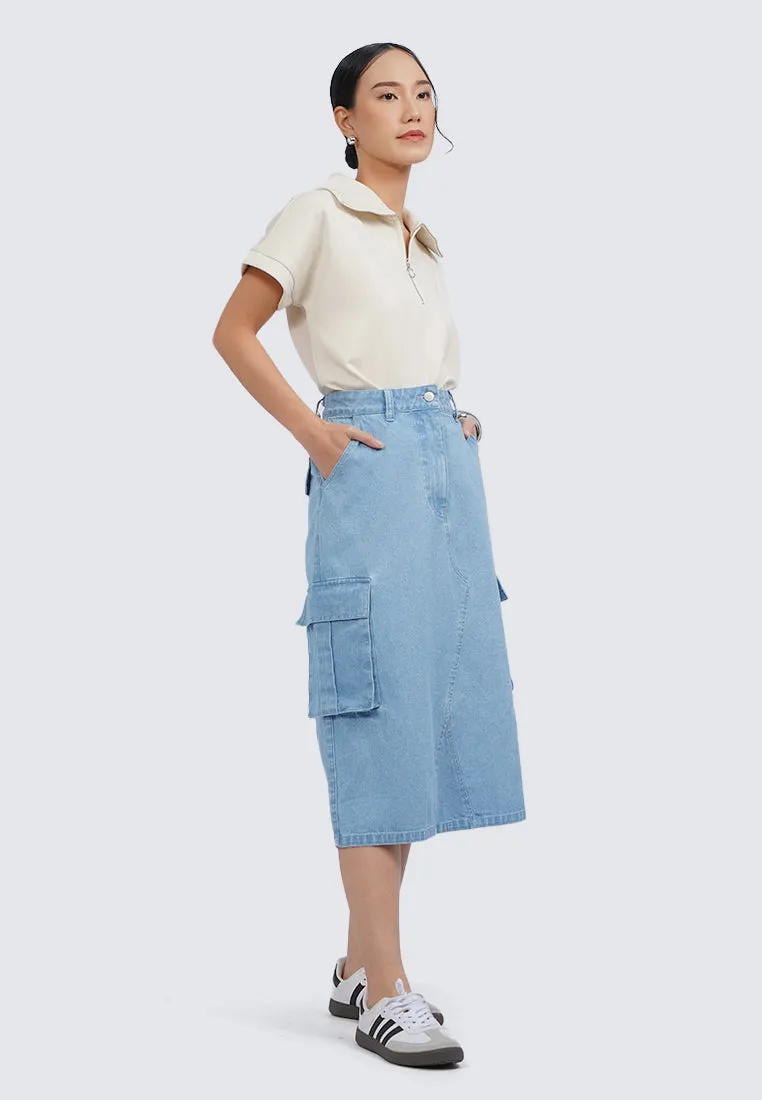 Denim Midi Skirt with Side Pocket