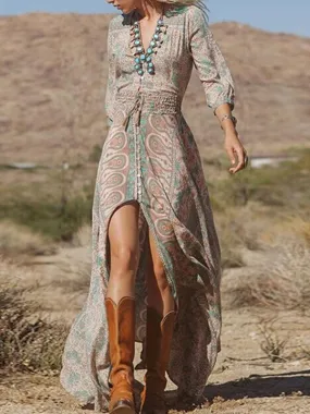Elegant Floral Split Maxi Dress