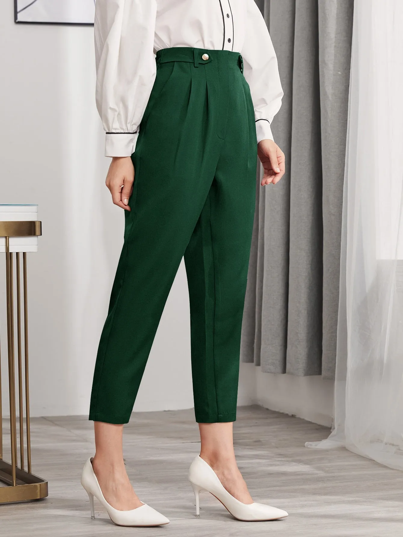 Elegant Plain Zipper High Waist Capris Women Pants