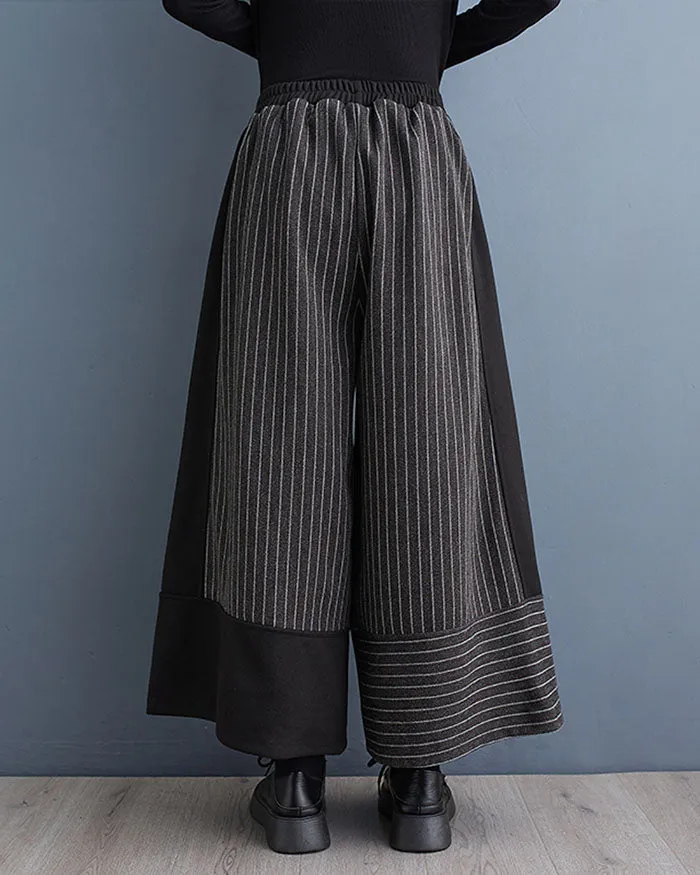 ellazhu Women's Elastic Waist Wide Leg Stripe and Solid Color Patchwork Harem Pants GZ141