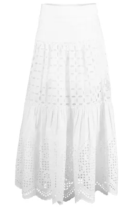Eyelet Midi Skirt - White