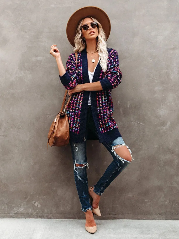 FashionSierra - Fitshinling Bohemian Plaid Cardigans Vintage Long Coat Female Jacket Knitwear Winter Slim Sweater