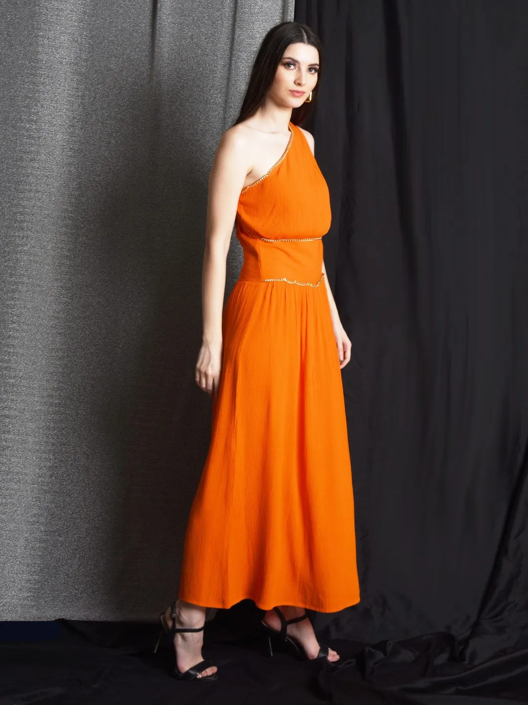 Flawless Women One Shoulder Fit and Flare Party Dress | KALPENI
