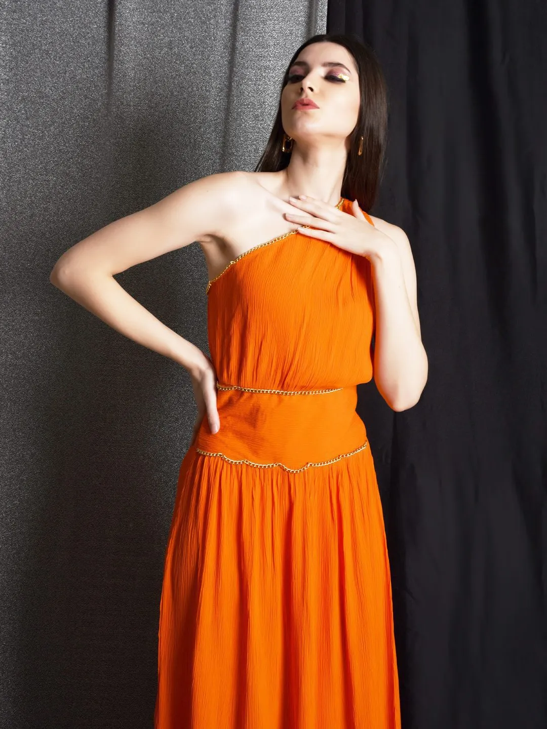 Flawless Women One Shoulder Fit and Flare Party Dress | KALPENI
