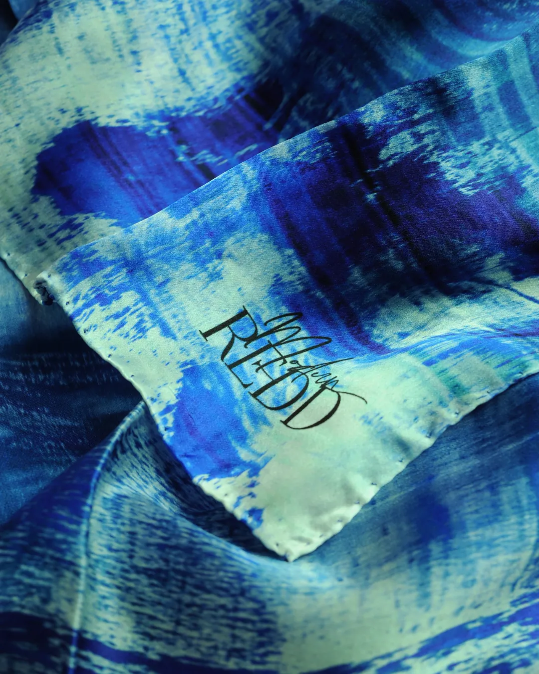 Girlean Modish Redd Blue Sea Abstract Silk Scarf