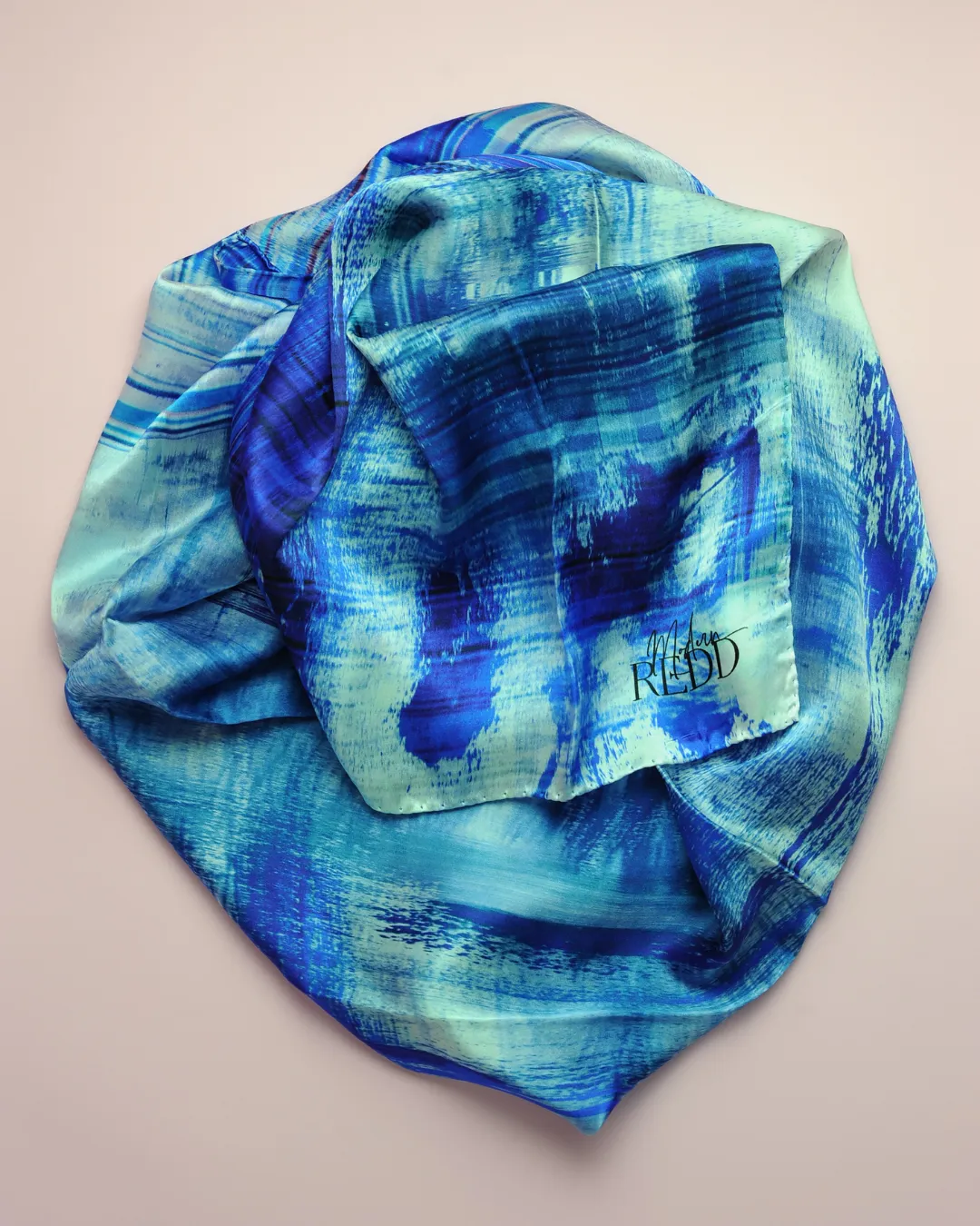 Girlean Modish Redd Blue Sea Abstract Silk Scarf
