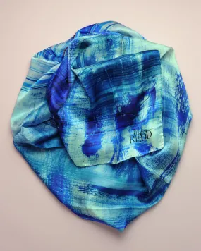Girlean Modish Redd Blue Sea Abstract Silk Scarf