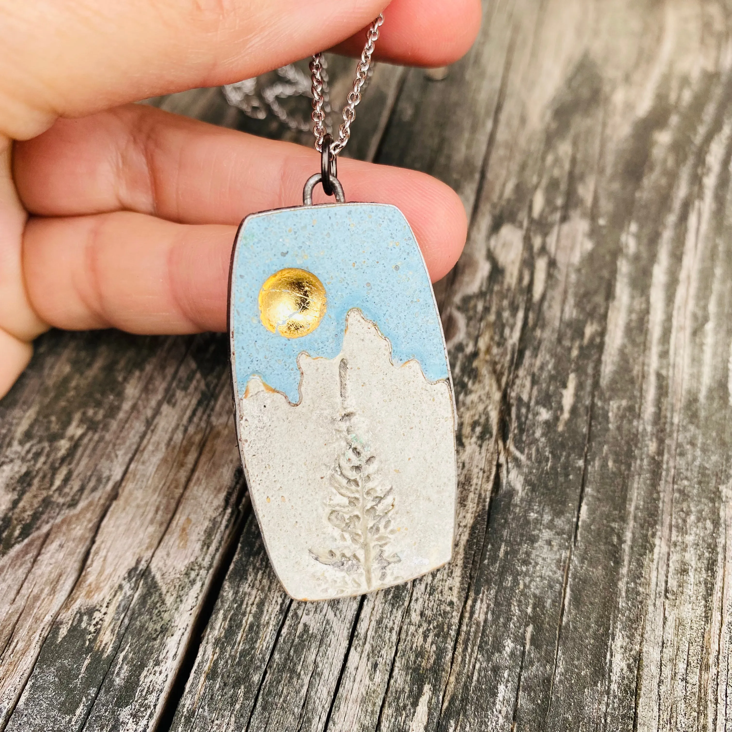 Gold Moon Pine Mountain Concrete & Tin Necklace