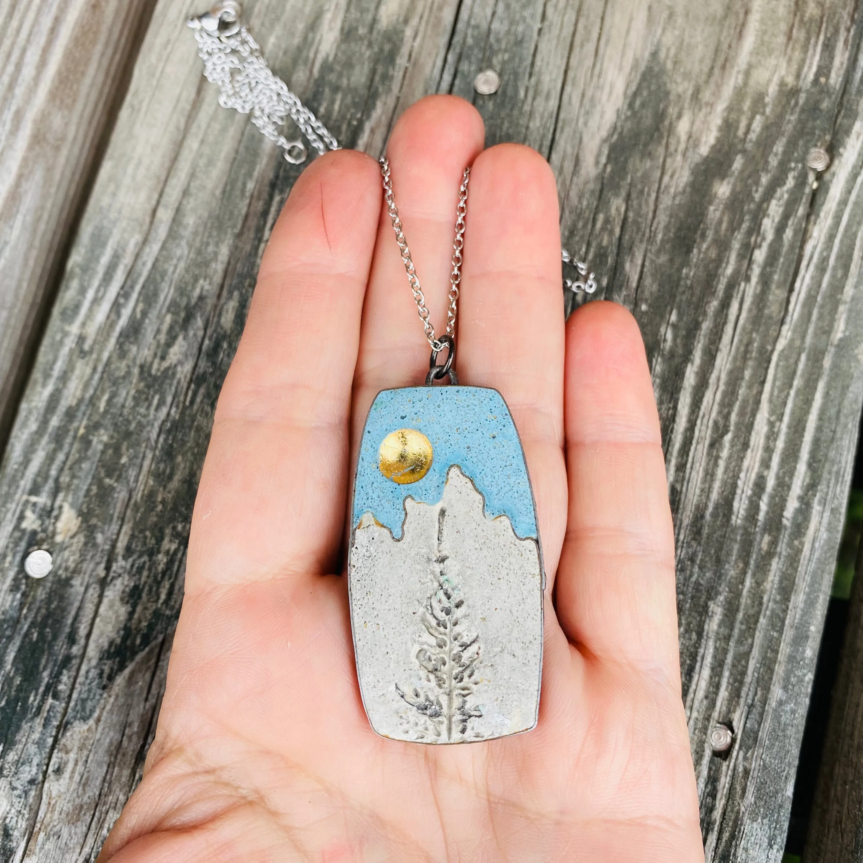 Gold Moon Pine Mountain Concrete & Tin Necklace