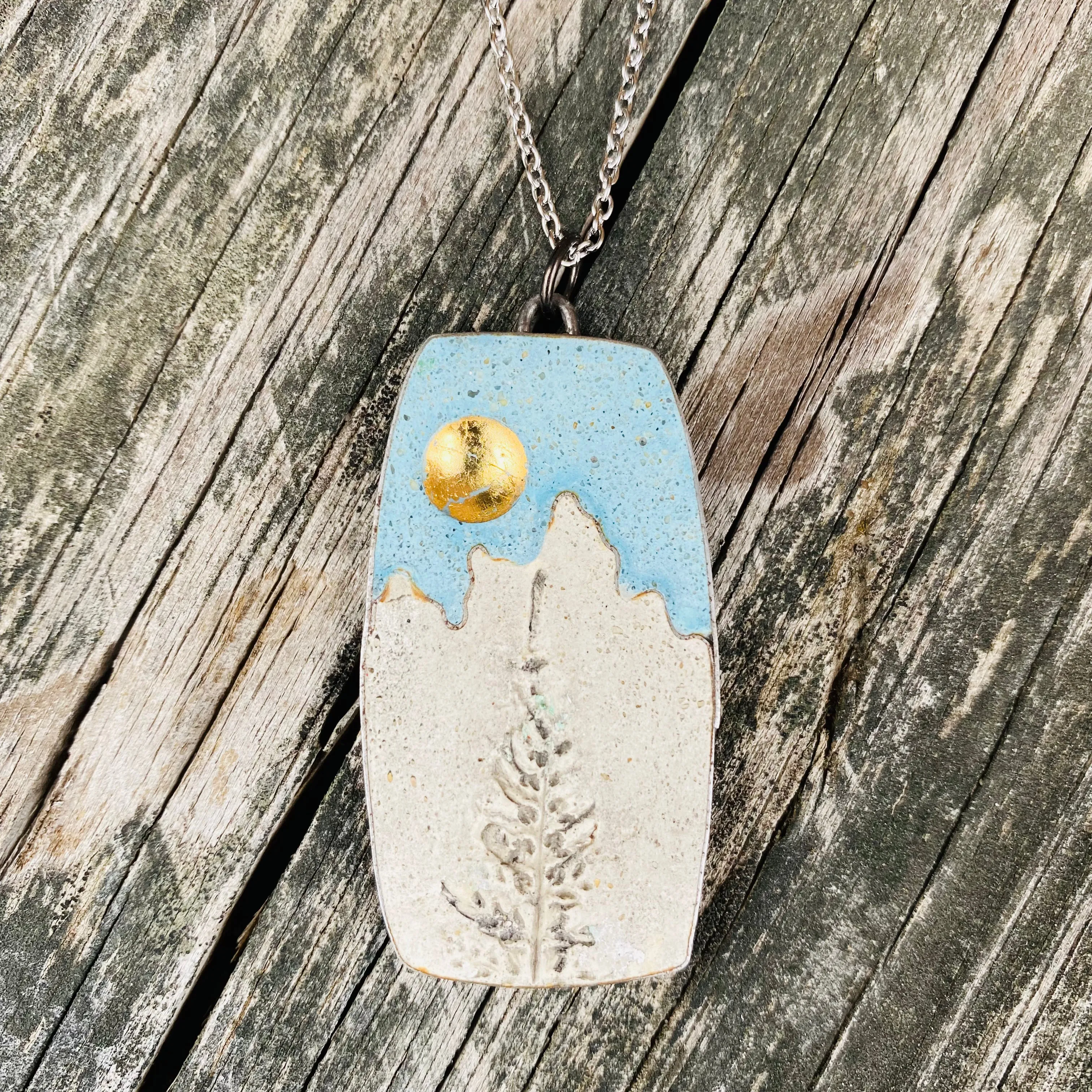 Gold Moon Pine Mountain Concrete & Tin Necklace