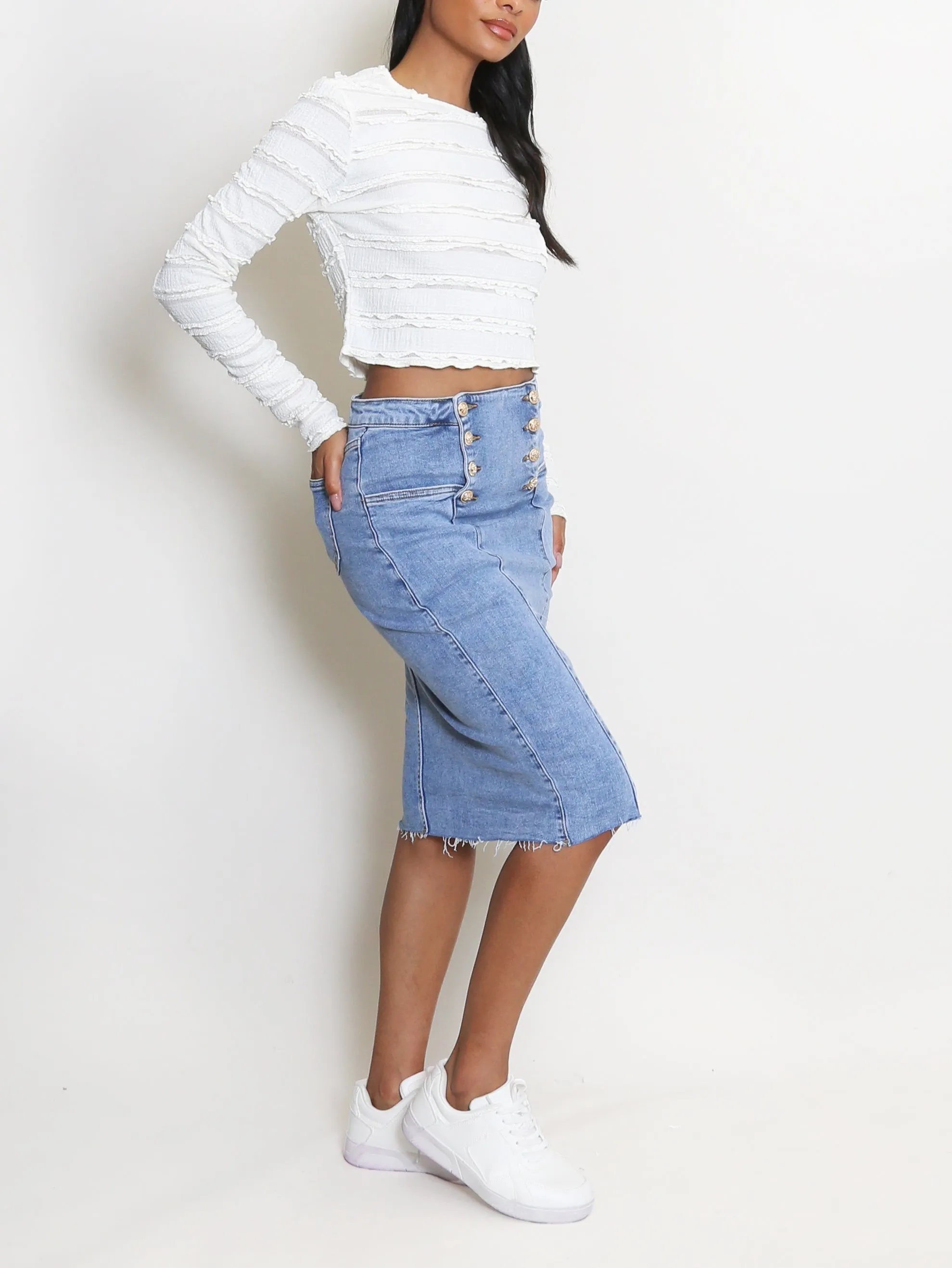 Golden Buttons Denim Skirt