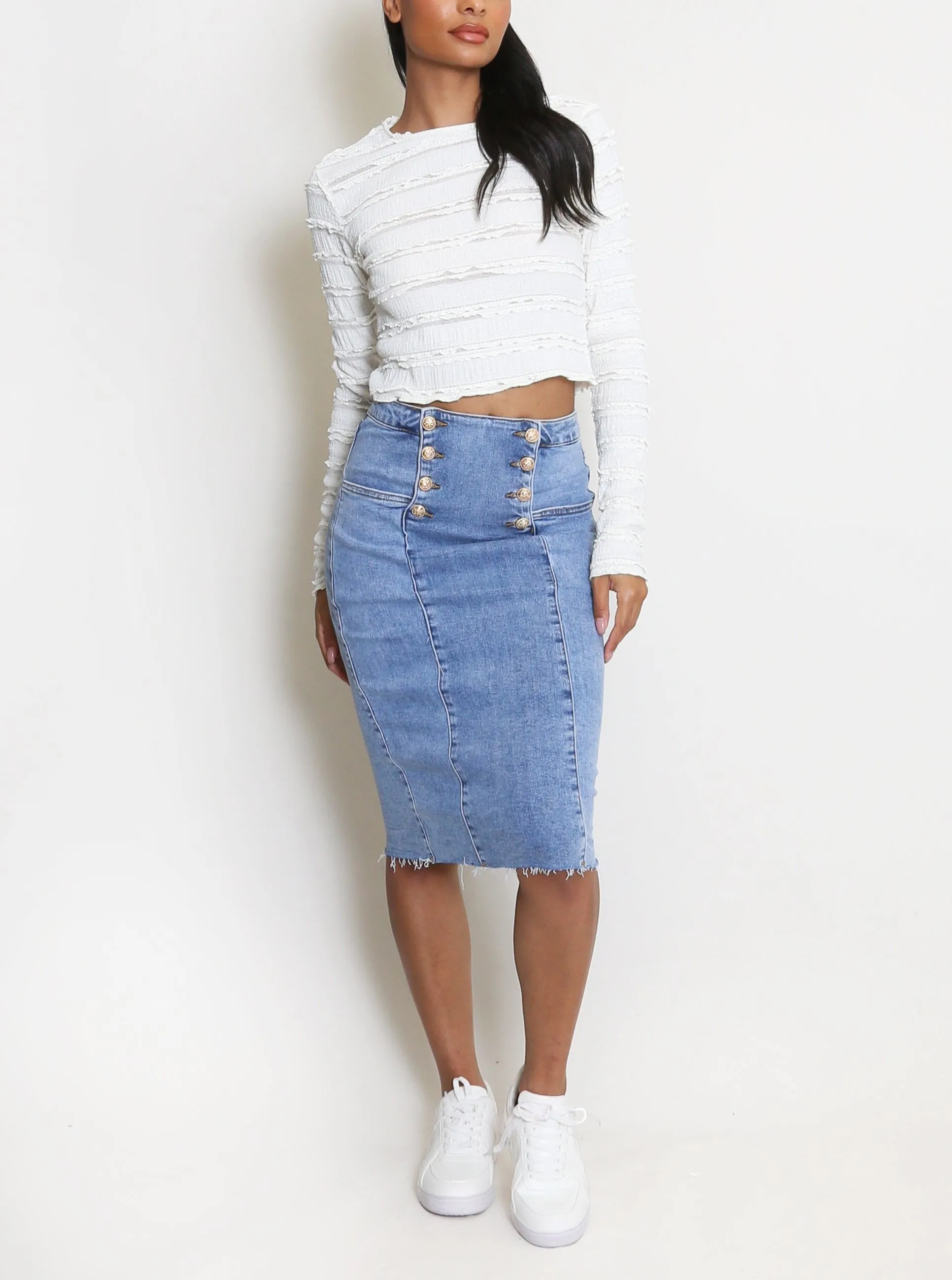 Golden Buttons Denim Skirt