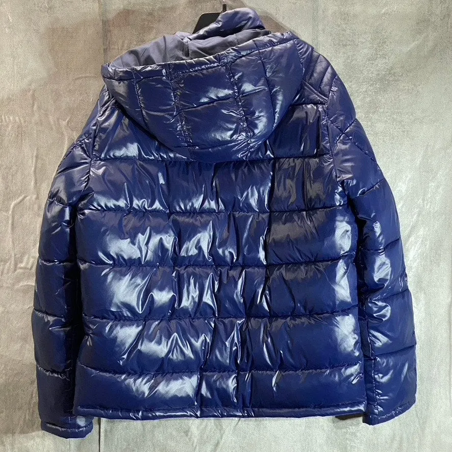 GUESS Men's Dark Navy Removable Hood Water-Resistant Puffer Full-Zip Jacket SZXL