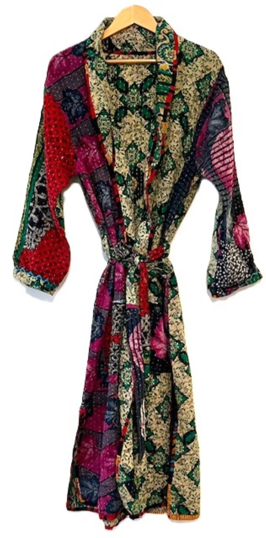 Handmade Long Kantha Coat Is Slim, Tailored and Fully Reversible.