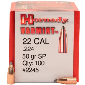 Hornady .224 22 Cal 50gr SP Projectiles - 100pk