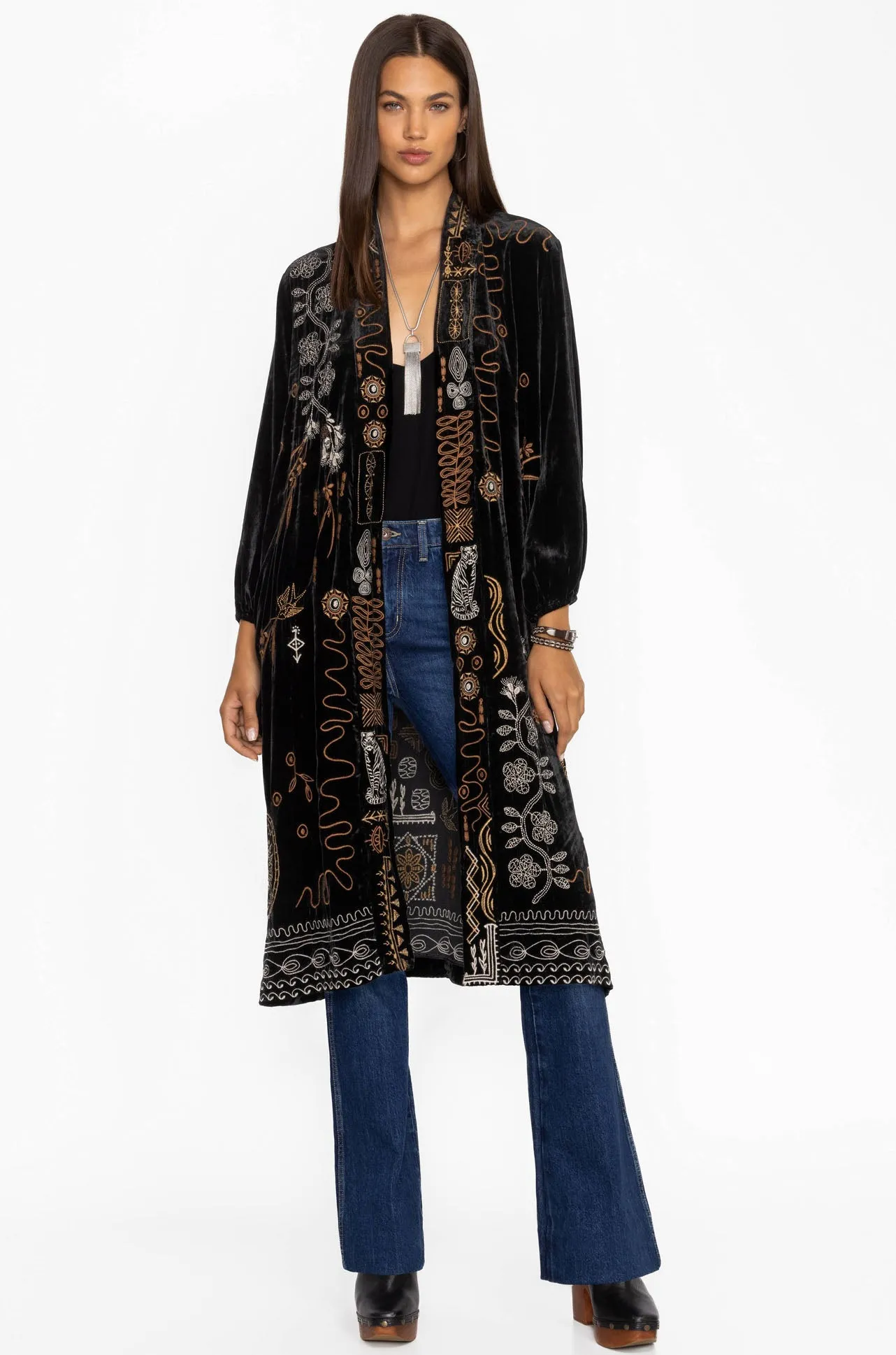 Johnny Was - Velvet Bishop Sleeve Kimono Coat in Jenai