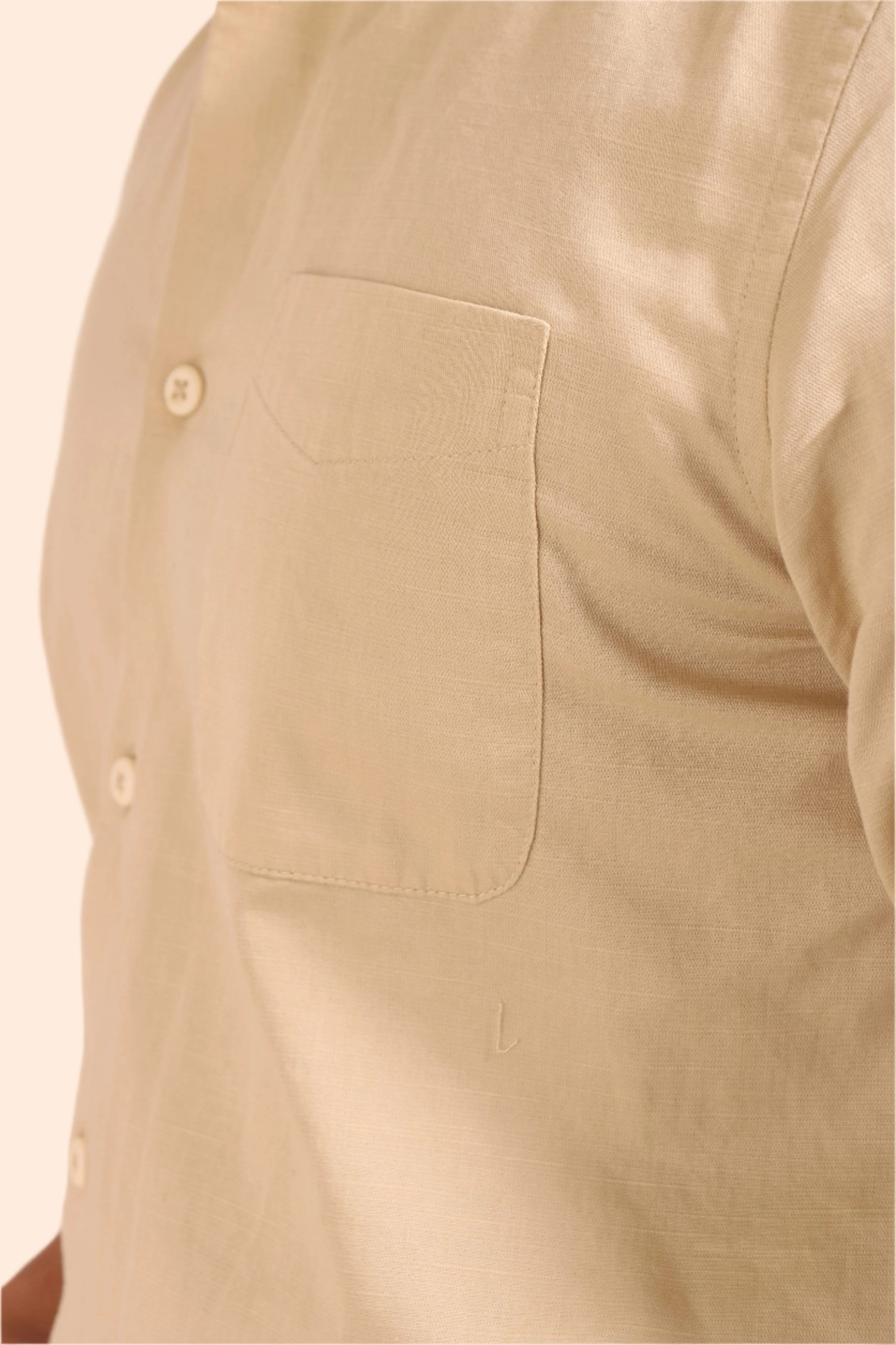 JONESBURG MEN'S BEIGE SLUB SATIN SLIM FIT SEMI FORMAL SHIRT