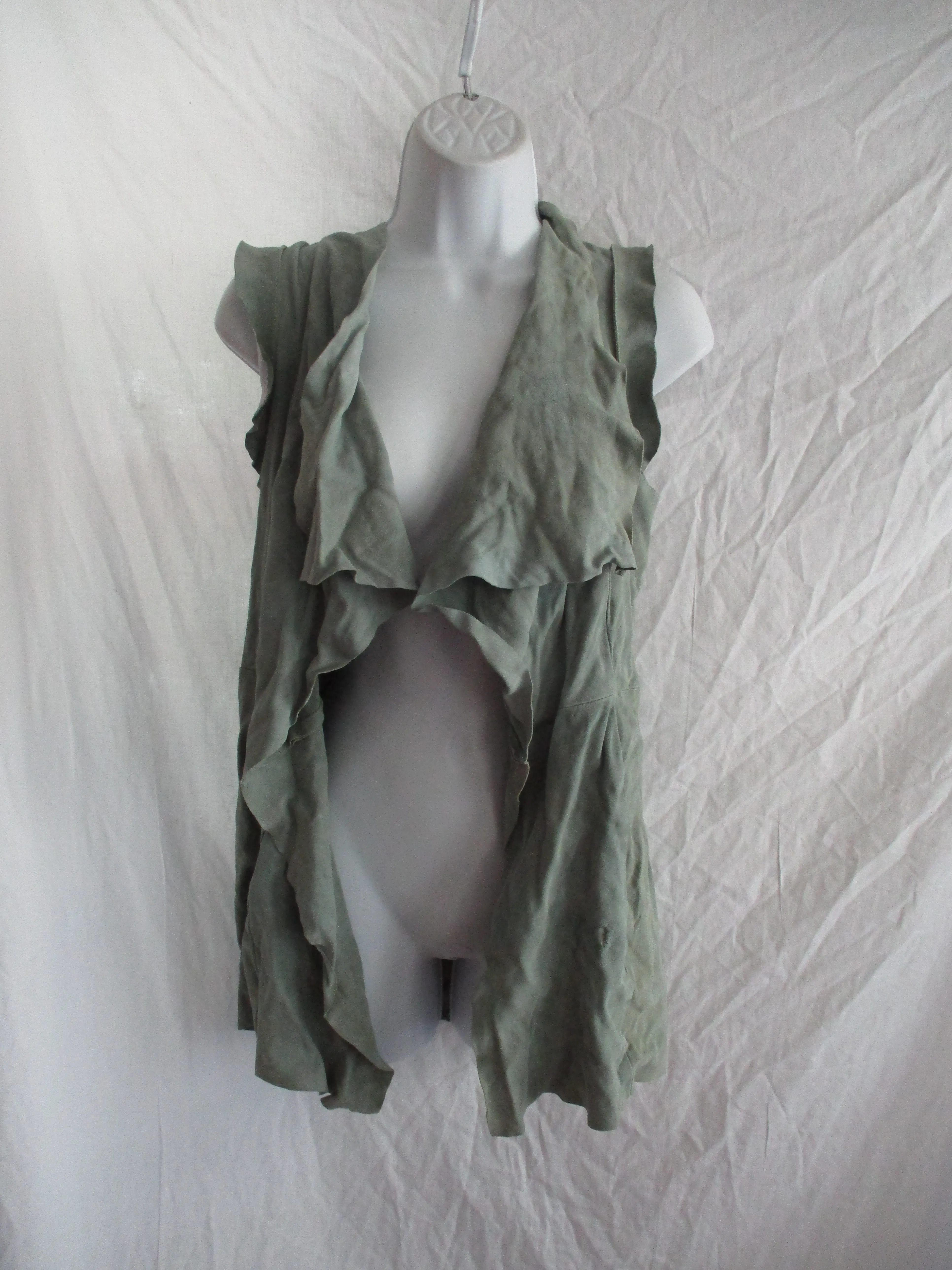 LEATHER SUEDE Sleeveless Patchwork Boho Hippie VEST M SAGE GREEN Festival
