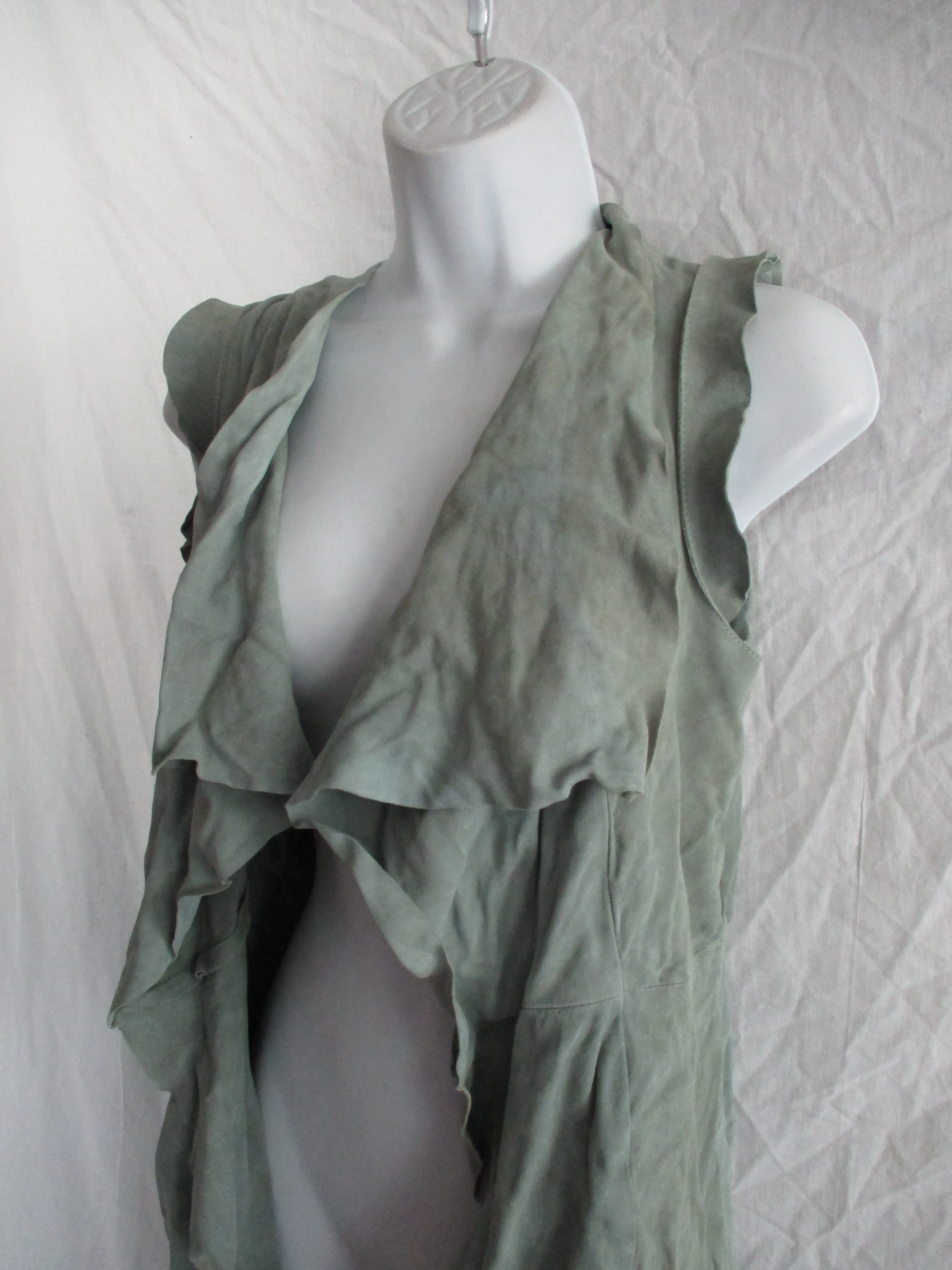 LEATHER SUEDE Sleeveless Patchwork Boho Hippie VEST M SAGE GREEN Festival