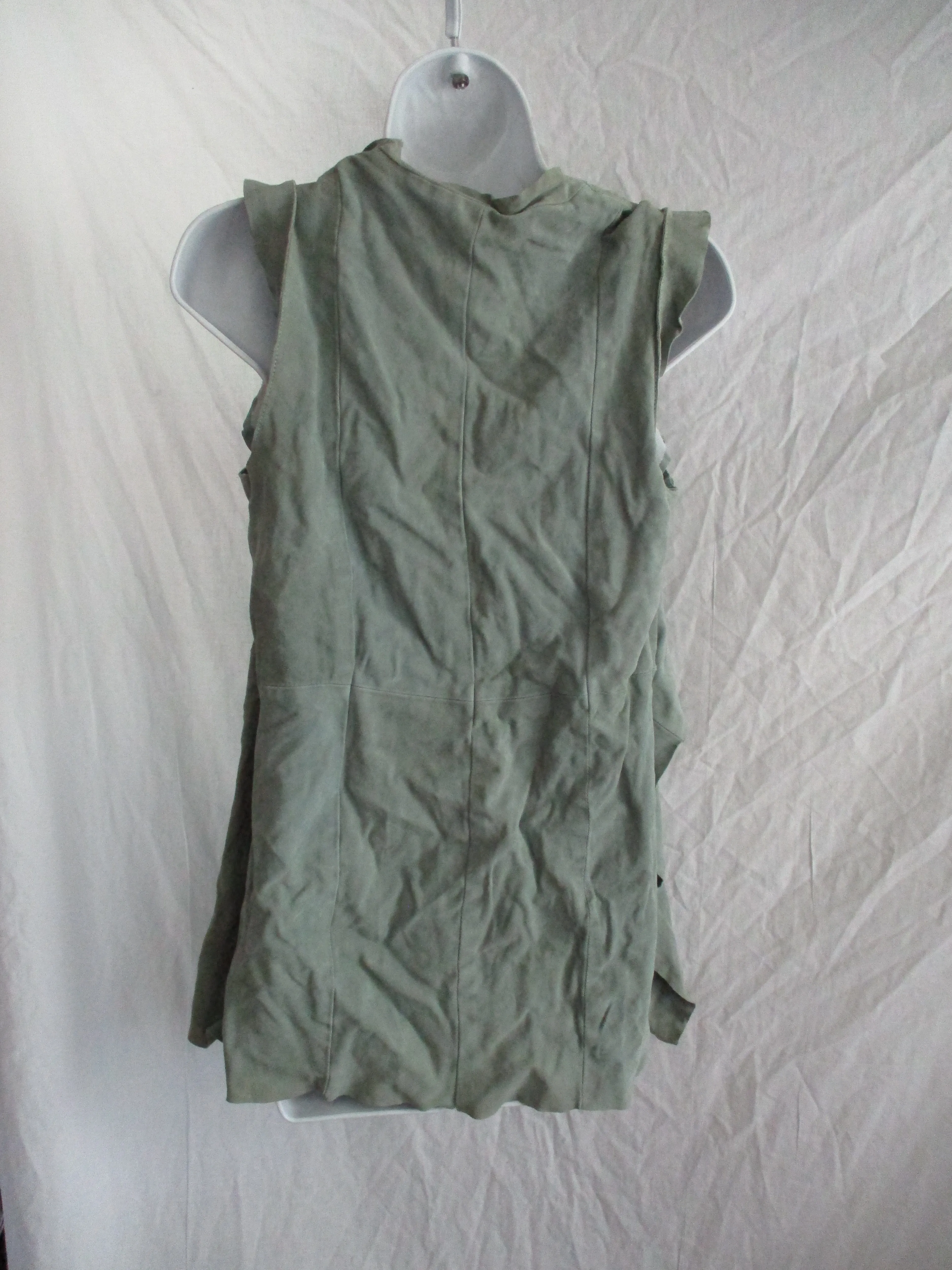 LEATHER SUEDE Sleeveless Patchwork Boho Hippie VEST M SAGE GREEN Festival