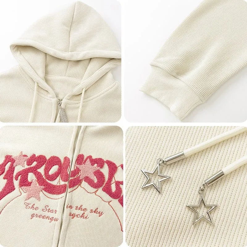 Lemandik Corduroy Zipper Hoodie Flocked Star