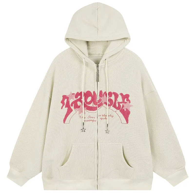 Lemandik Corduroy Zipper Hoodie Flocked Star