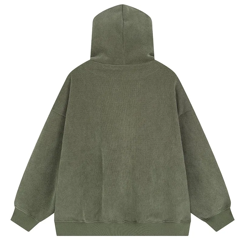 Lemandik Corduroy Zipper Hoodie Flocked Star
