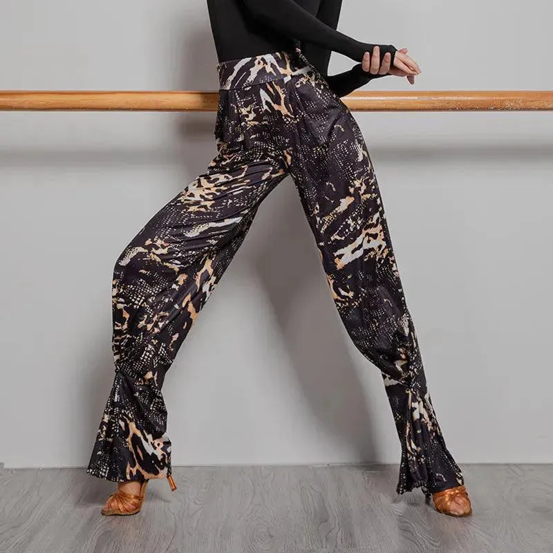 Leopard Wide Leg Pants Black Dance Pants for Women Latin, Samba, Tango Performance
