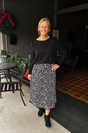 Lin Midi Skirt -Black Floral