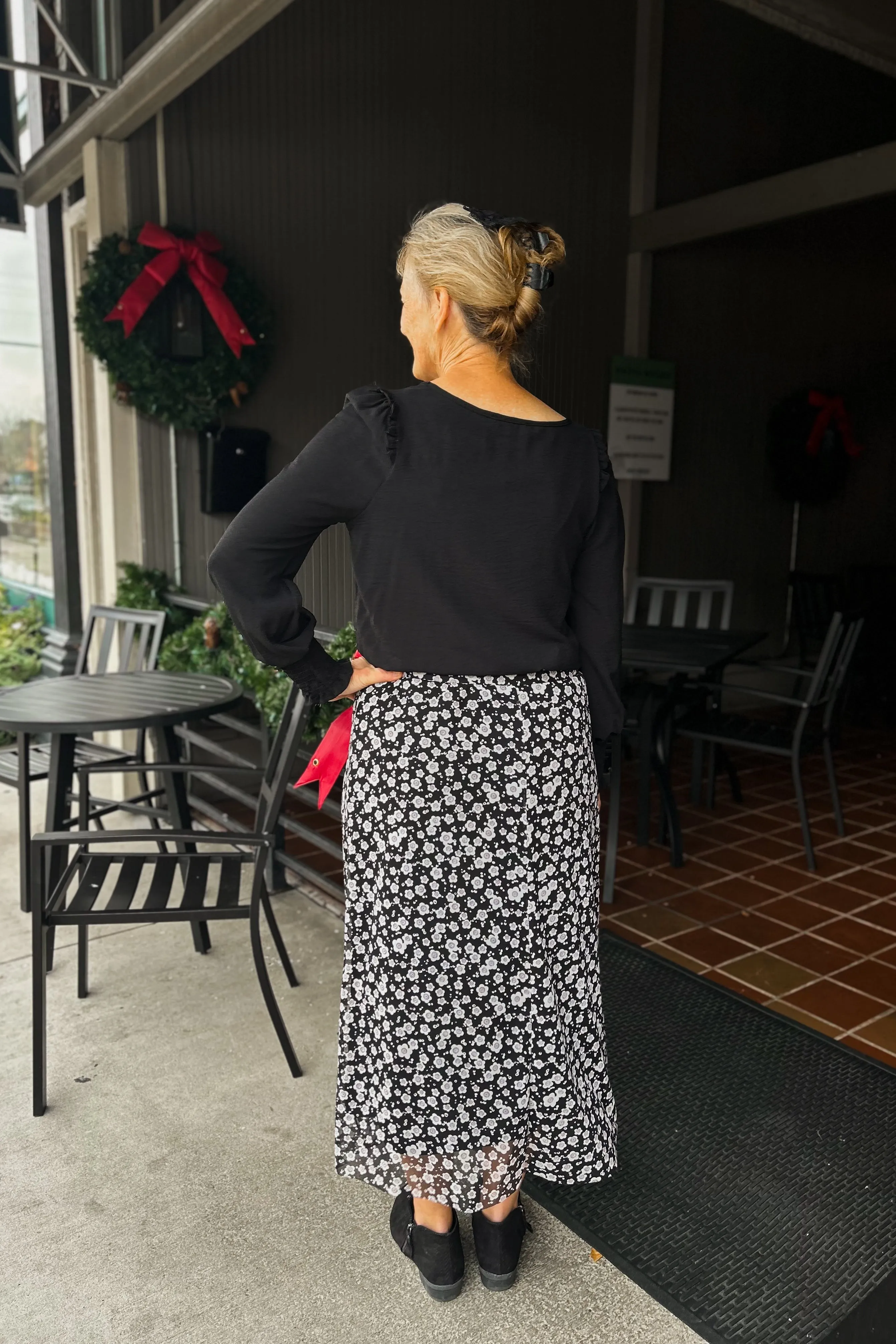 Lin Midi Skirt -Black Floral