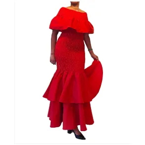 Long Smocked Red Mermaid Dress
