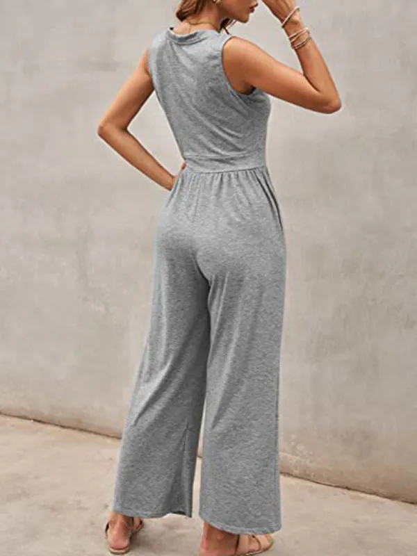 Loose Fit Playsuit - Solid Sleeveless Jumpsuit