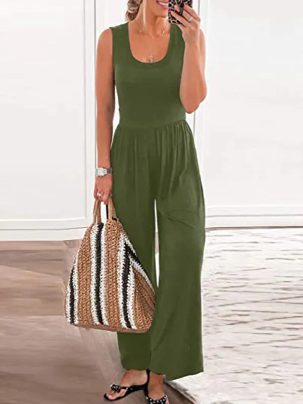 Loose Fit Playsuit - Solid Sleeveless Jumpsuit