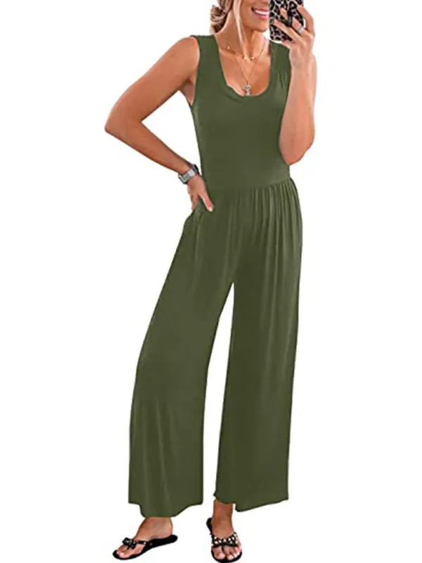 Loose Fit Playsuit - Solid Sleeveless Jumpsuit