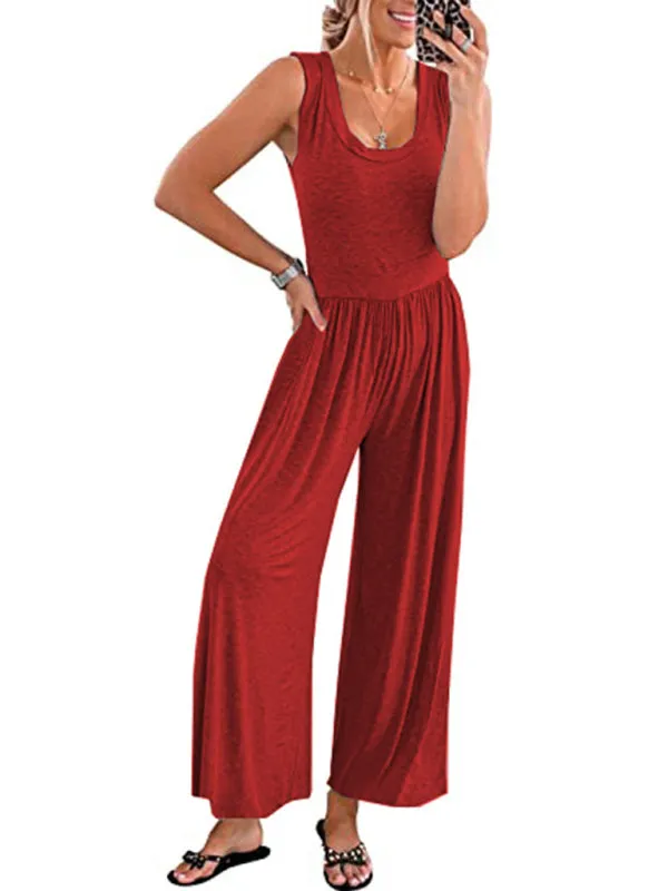Loose Fit Playsuit - Solid Sleeveless Jumpsuit