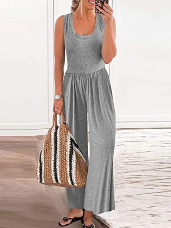 Loose Fit Playsuit - Solid Sleeveless Jumpsuit