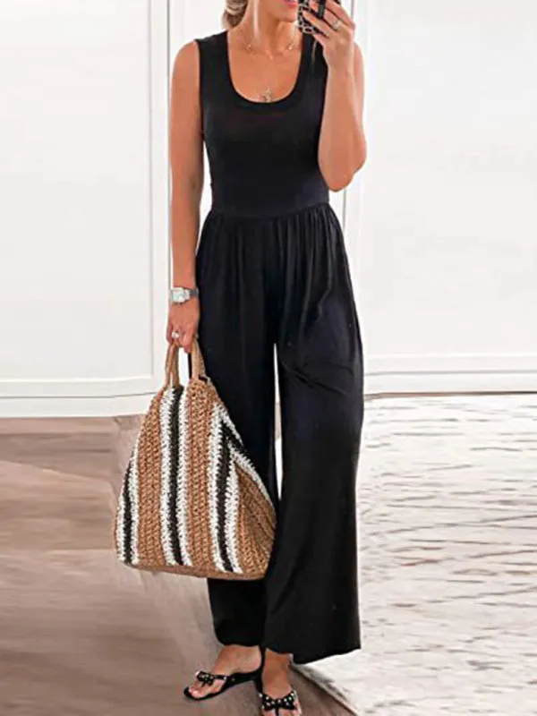 Loose Fit Playsuit - Solid Sleeveless Jumpsuit