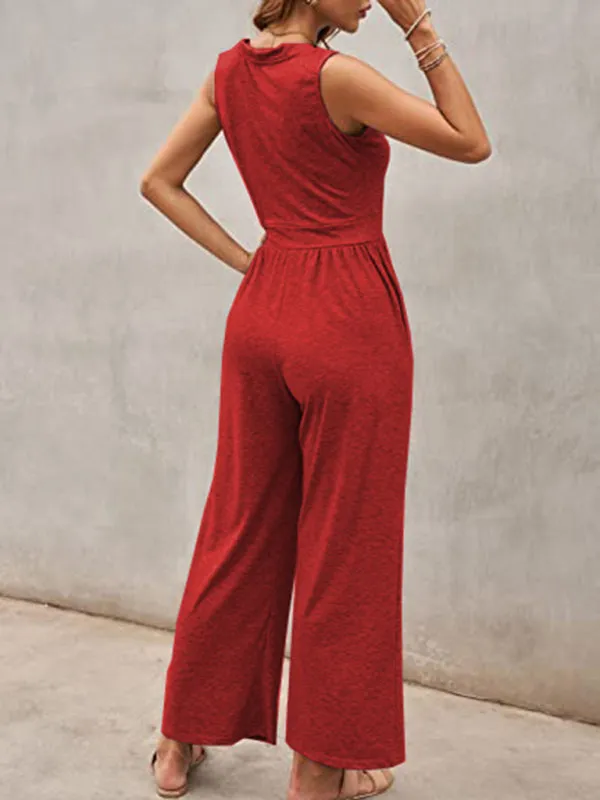 Loose Fit Playsuit - Solid Sleeveless Jumpsuit