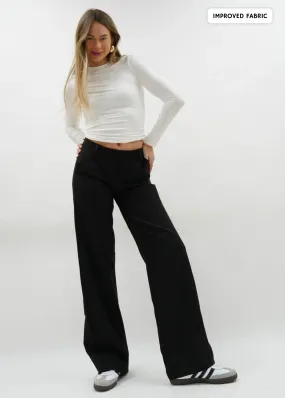 Low/mid waist straight leg pants casual black (REGULAR)