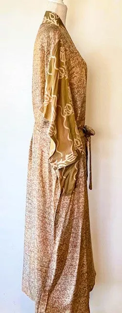 Luxury Silk Mixed Print Kimono Duster Is Seductive( Bronze)