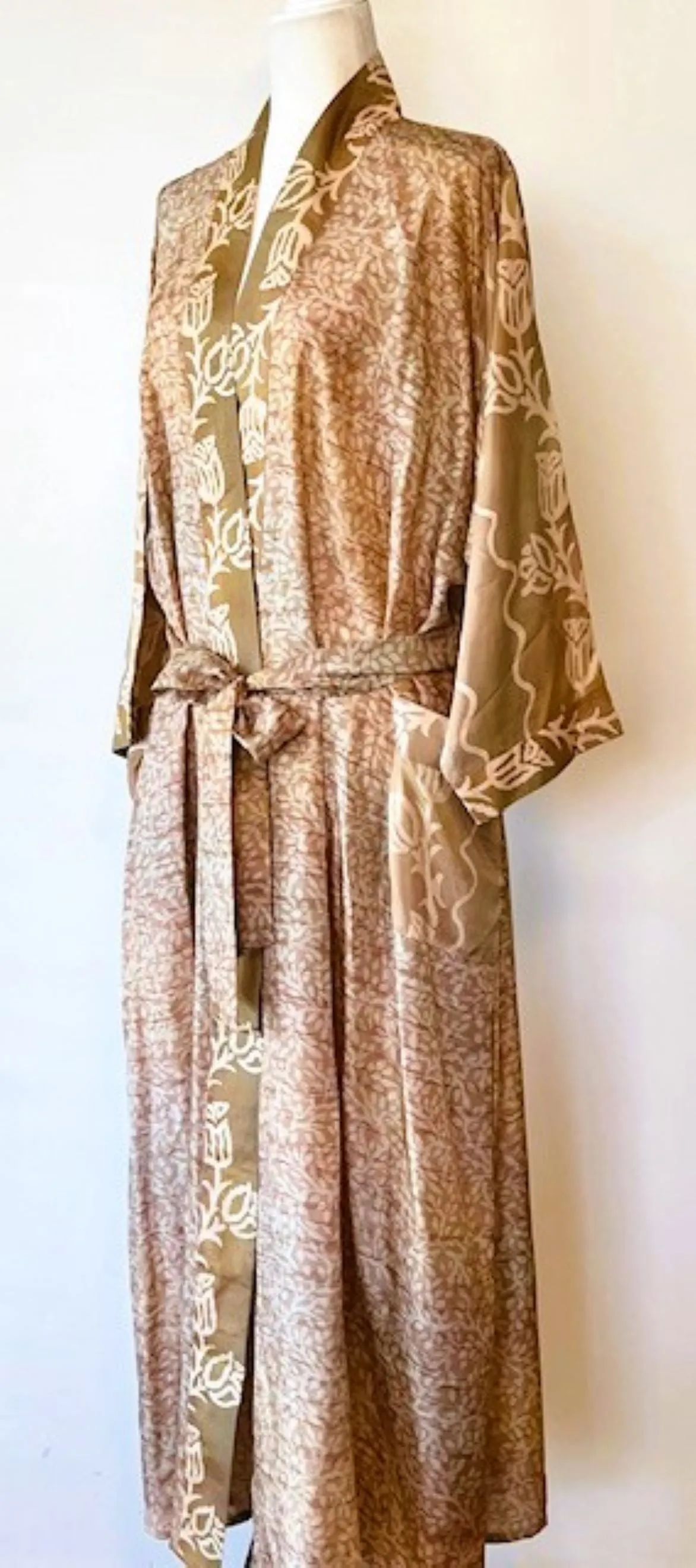 Luxury Silk Mixed Print Kimono Duster Is Seductive( Bronze)