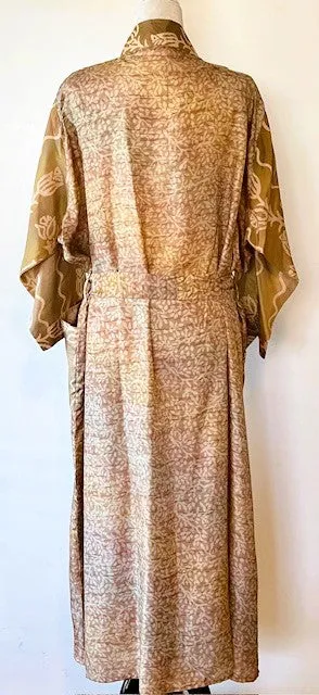 Luxury Silk Mixed Print Kimono Duster Is Seductive( Bronze)