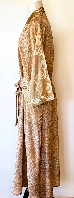 Luxury Silk Mixed Print Kimono Duster Is Seductive( Bronze)