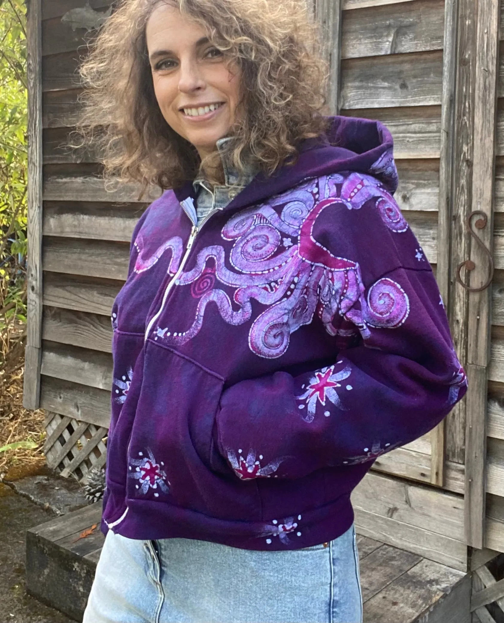 Magenta Surf Boardwalk Handmade Batik Hoodie