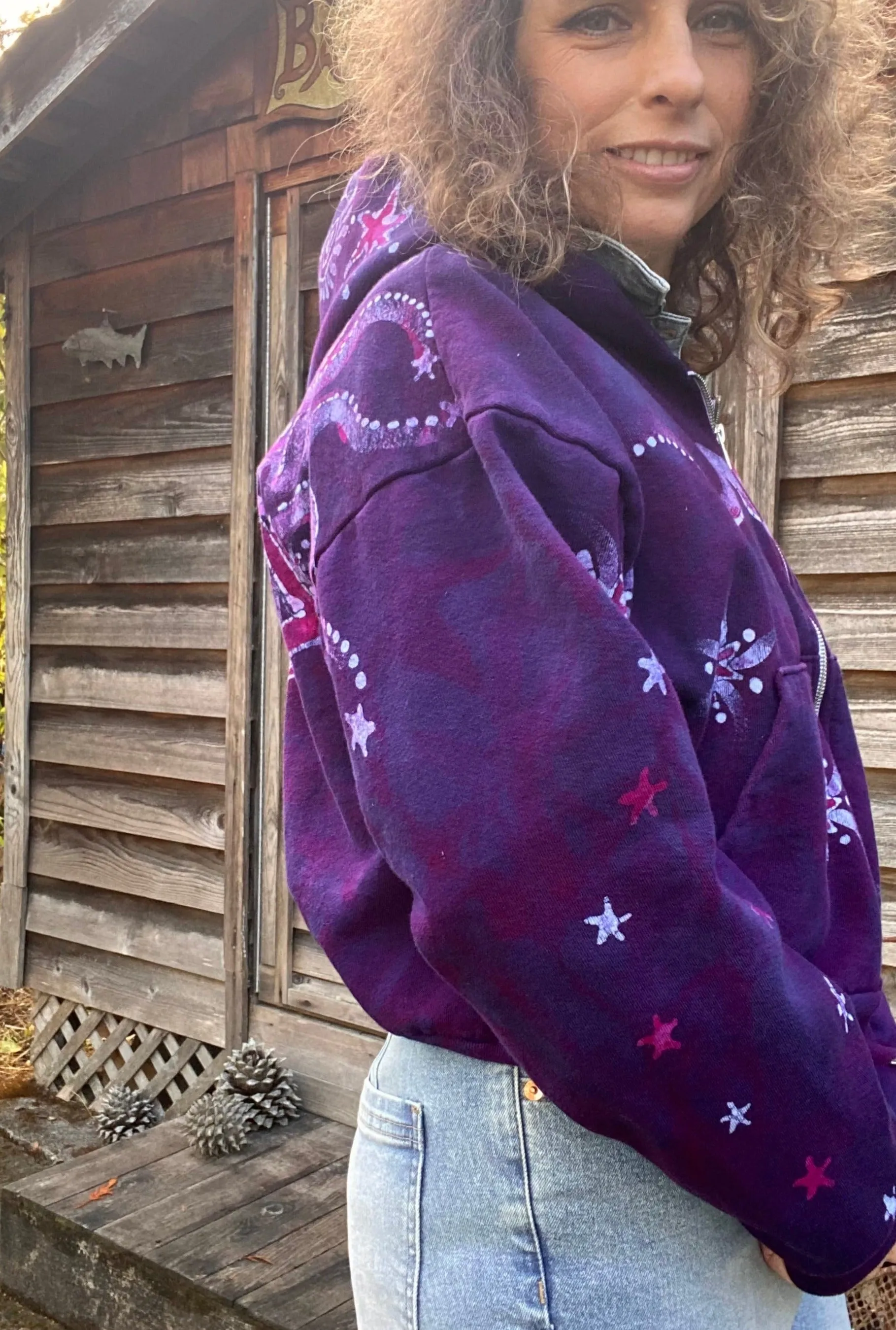 Magenta Surf Boardwalk Handmade Batik Hoodie